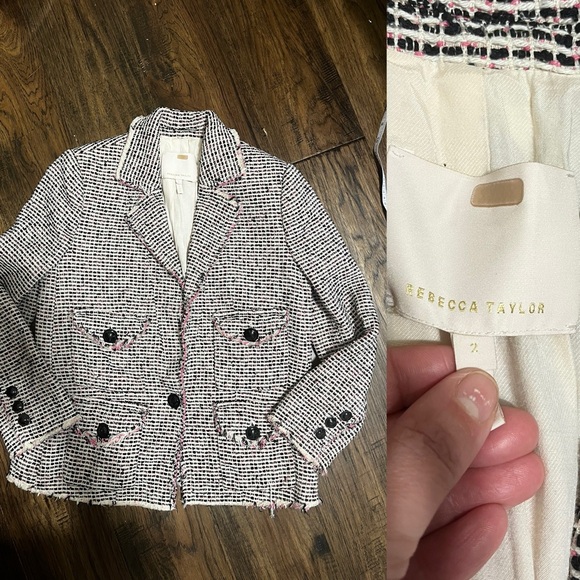 Rebecca Taylor NYC Josie Tweed Jacket Pink & Black - Picture 8 of 16